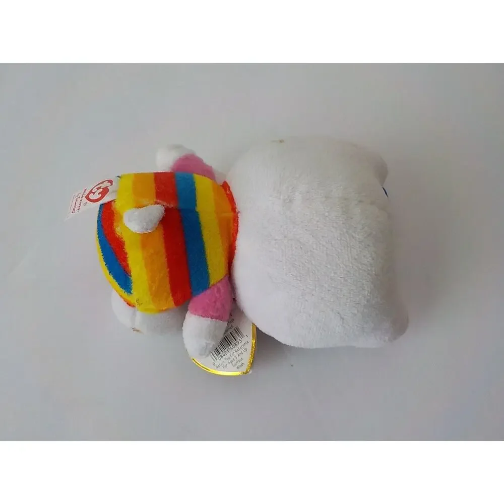 2011 Ty Beanie Babies Sanrio White Rainbow Stripe Hello Kitty w/ Muffin Plush 6